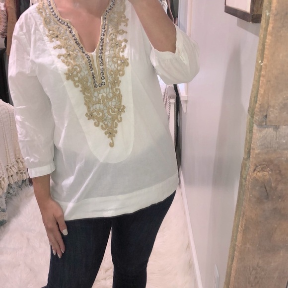 Soft Surroundings large white embellished tunic - Picture 2 of 6